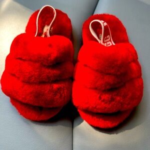UGG FLUFF YEAH SLIDE SANDALS SLIPPERS INFANT GIRL RED TODDLER